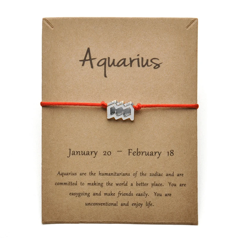 RED Silver Aquarius Красные цвета золотые карты модные ювелирные изделия 12 созвездия зодиака тканый браслет браслеты для женщин - Окраска металла: RED Silver Aquarius