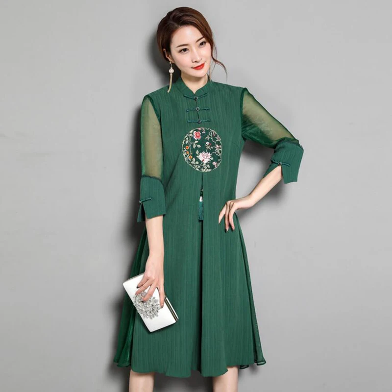 Большие размеры китайские винтажные платье 2018 г. летняя Женская цветочной