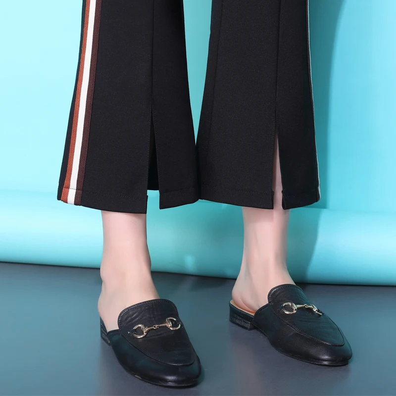 Flared Pants Women 2019 Ankle Length Female Striped Joggers Elastic Waist Plus Size 3XL Ladies Sweatpants High Stretch | Женская одежда