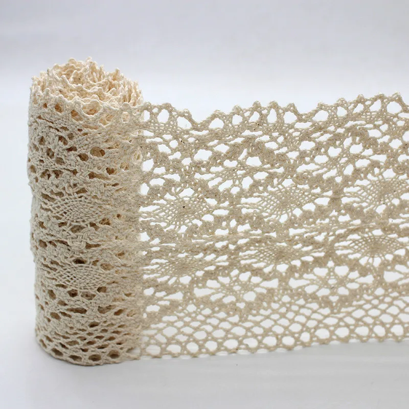 Beige Color 5 Yards/lot 10.5 Cm Wide Hollow Floral Lace Beautiful Cotton Lace for Handmade Craft Bedding Curtains Apparels Decor