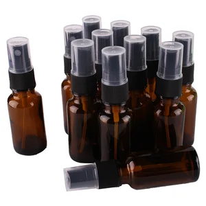 12 шт 20 мл Янтарный стеклянный распылитель с черным мелким распылителем эфирного масла пустые косметические контейнеры