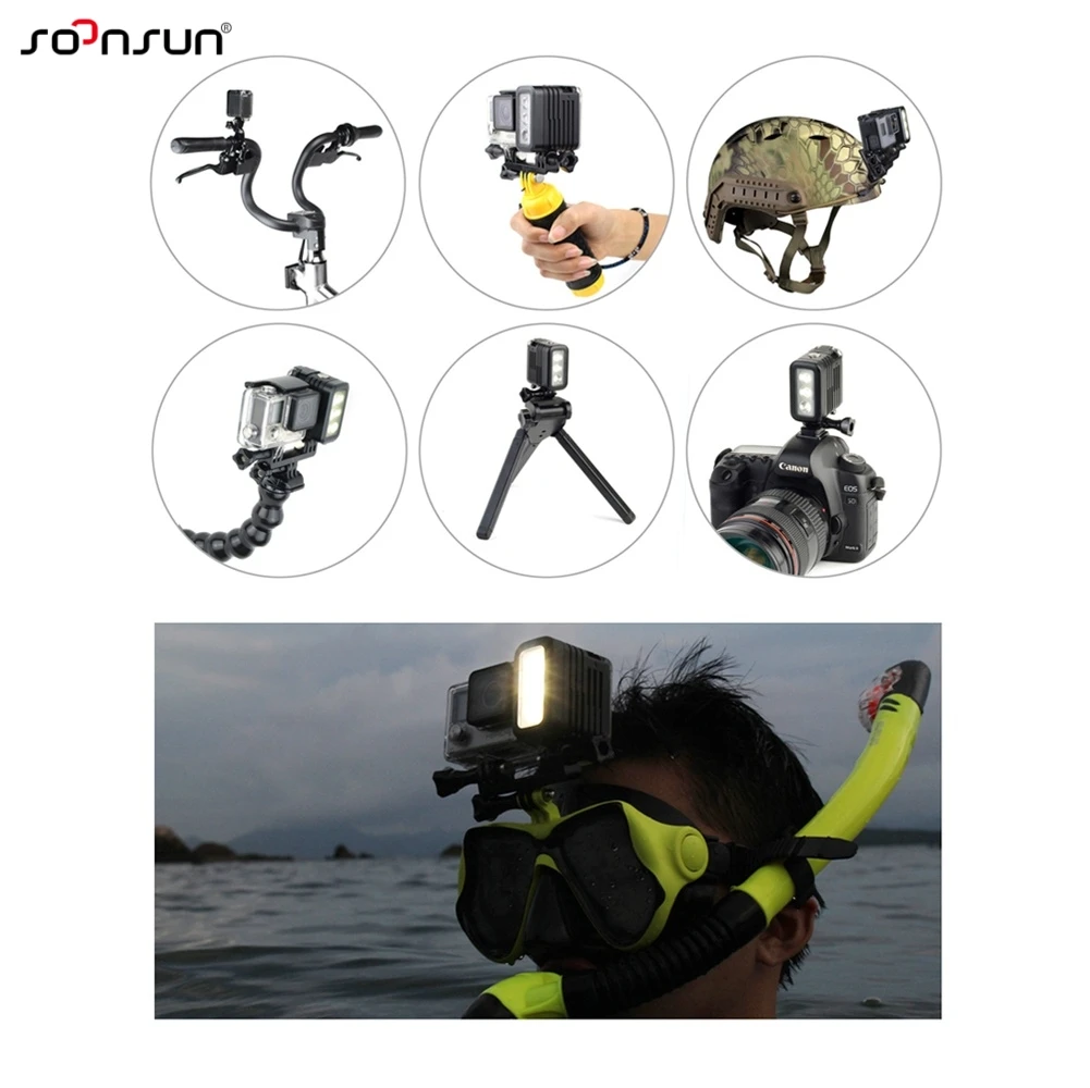 SOONSUN алюминиевый светодиодный светильник для GoPro Hero 10 9 8 7 6 5 4 Max SJCAM YI OSMO Экшн-камера