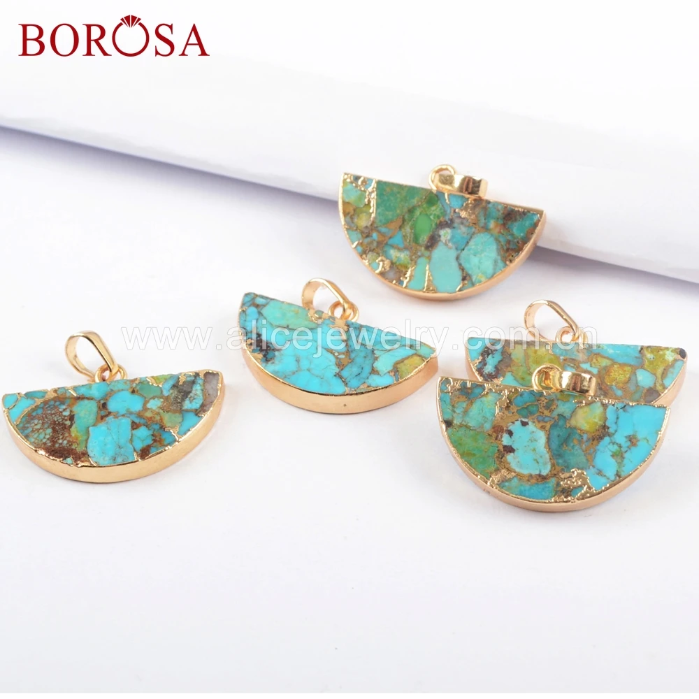 BOROSA оптовая продажа 5 шт. позолоченные медные бирюзовые полукруглые подвески