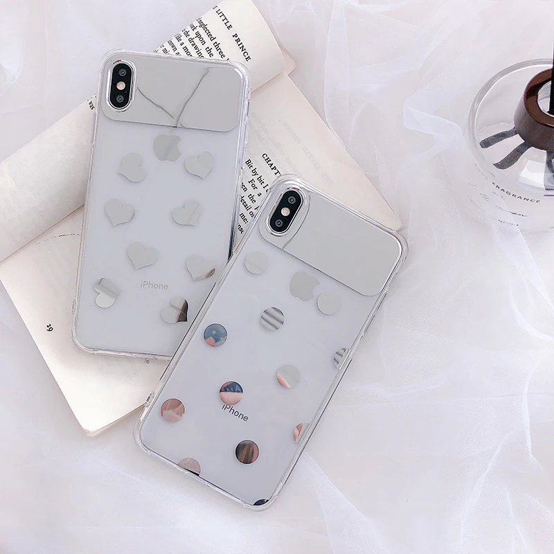 Glam Phone Case Transparent Mirror Love Heart Polka Dot for iPhone XS Max XR X 8plus 8 7plus 7 6S/6 Plus Cover |