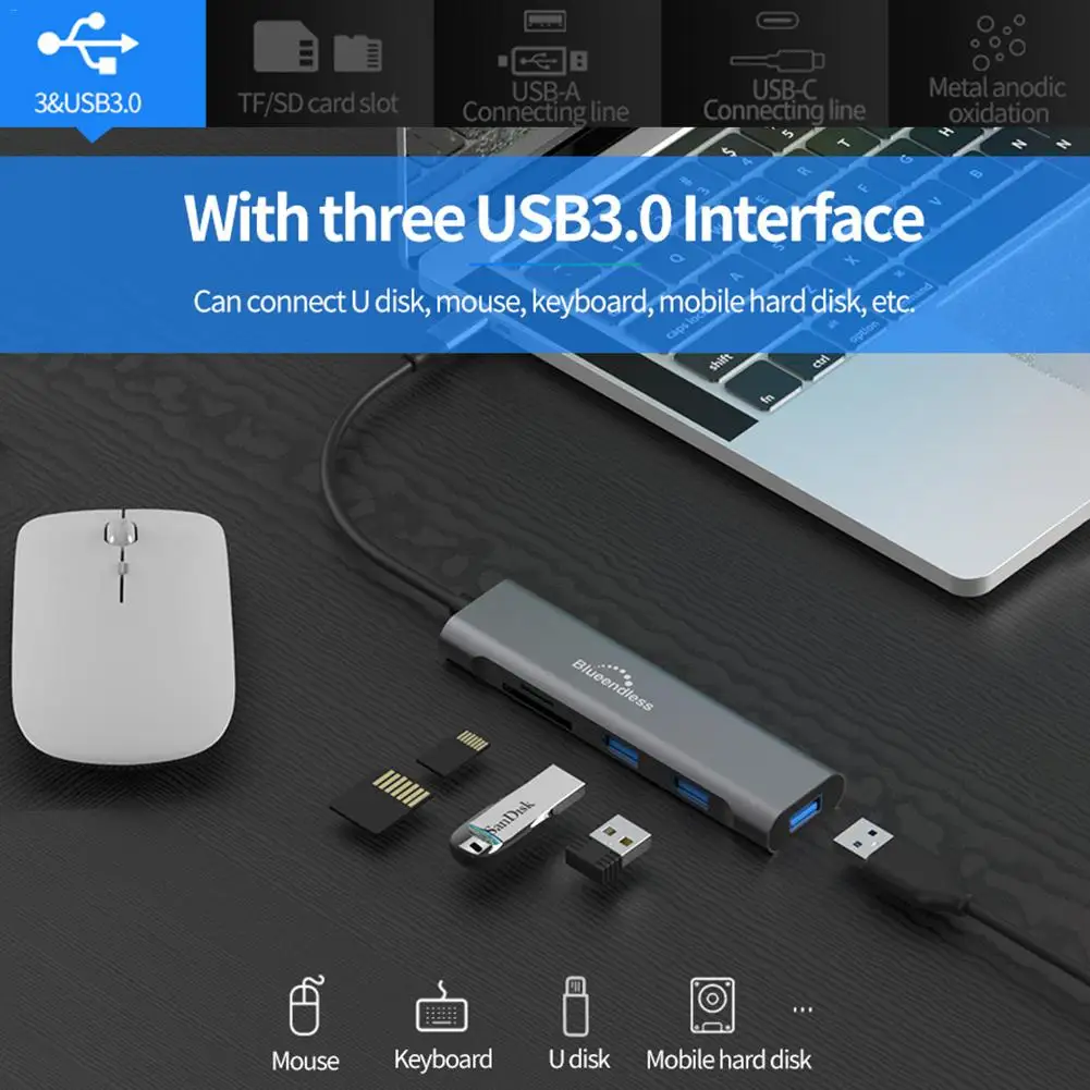 Для Blueendless 5-в-1 концентратор USB/TYPE-C многофункциональная док-станция USB3.0 TF слот для карты SD 5Gbp/s конвертер коэффициент расширения концентратор