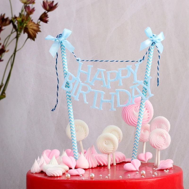 1 шт. милый розовый бант на день рождения с бумажными соломинами Топпер для торта