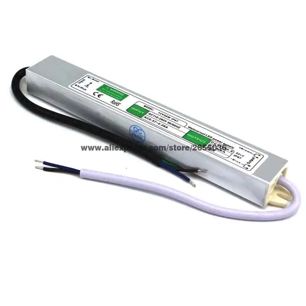 Светодиодный источник питания 12V 36W 3A водонепроницаемый IP67 трансформатор