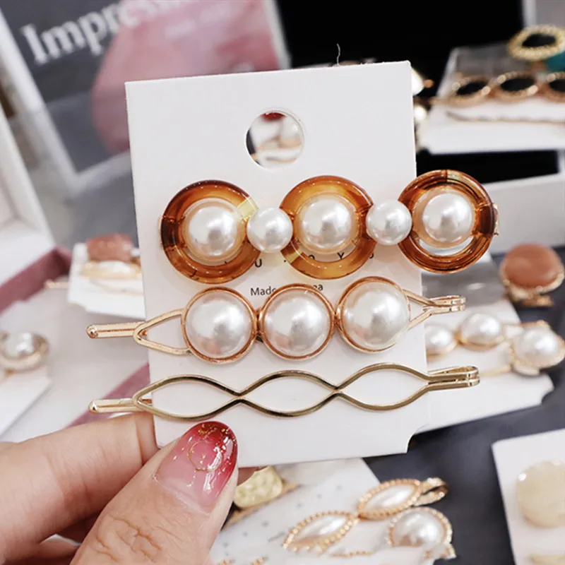 Женская заколка для волос элегантная с акриловым жемчугом геометрической формы