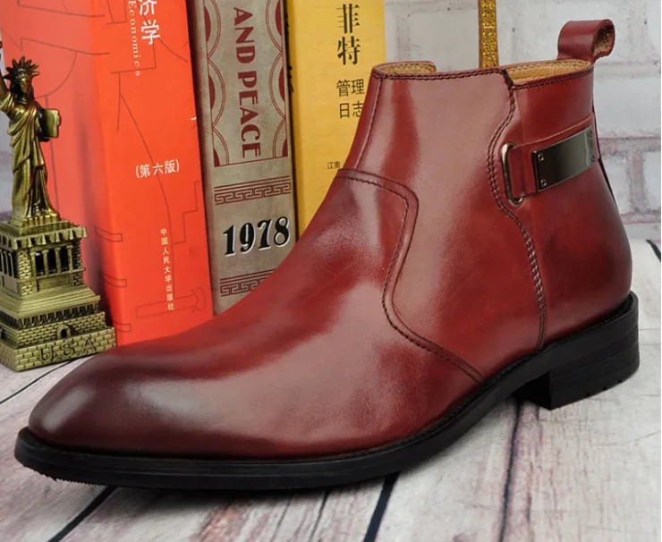

autumn winter men new fashion pointed toes leather martin boots male side zipper fashion short business casual martin boots