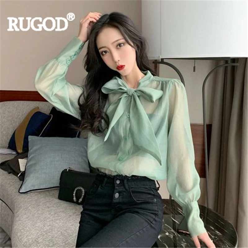 Женская шифоновая блузка RUGOD однотонная с бантом весна 2019 | одежда