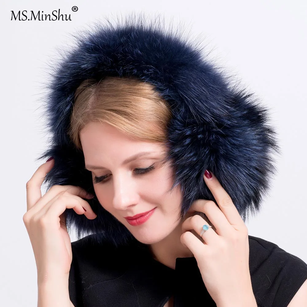 Наушники унисекс из натурального меха енота MS.MinShu зимние ушные теплые пушистые