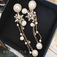 luxury pearl sterling silver temperament snow drop earrings long female bride fringed snow earrings