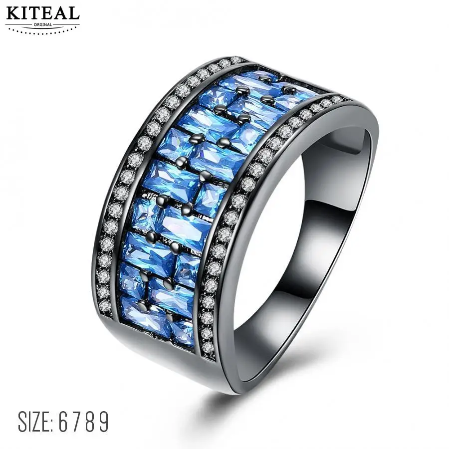 

KITEAL/оптовая продажа, новинка 2018, золотое, голубое, размер 6, 7, 8, 9, кольцо для женщин, круг, циркон, Черное золото, заполненное баг, любовь