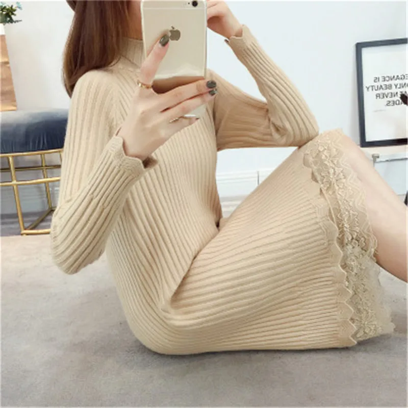 Осенне зимнее платье свитер с высоким воротником женские вязаные платья бисером