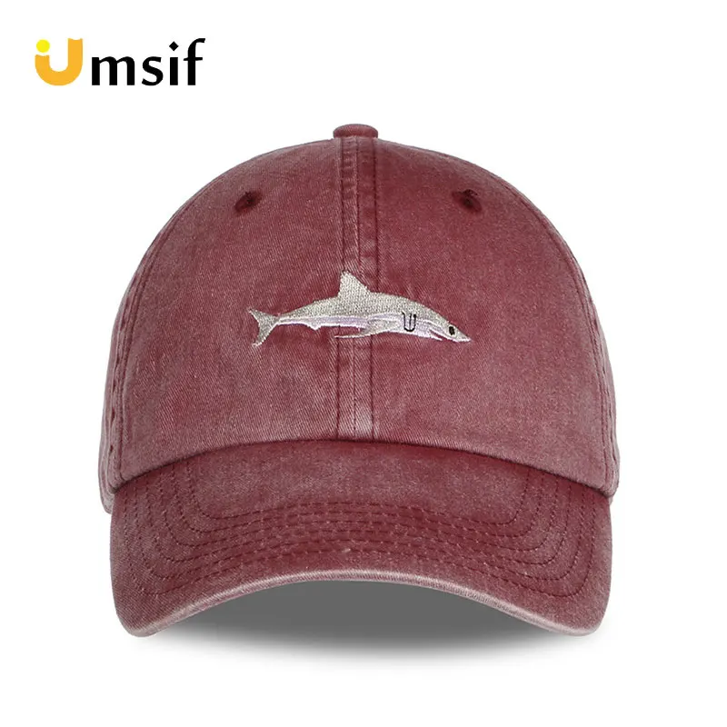 2019 Women Men Summer Cartoon Washed Cotton Embroidered Shark Baseball Caps Female Male Spring Hip Hop Snapback Hat Trucker Cap |