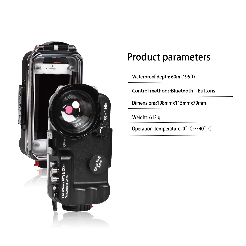 Seafrogs 60m/195ft 4.7'' Bluetooth Waterproof Housing Diving Phone Case Cover Bag For iPhone X/6/7/8/XR - Black / White color |