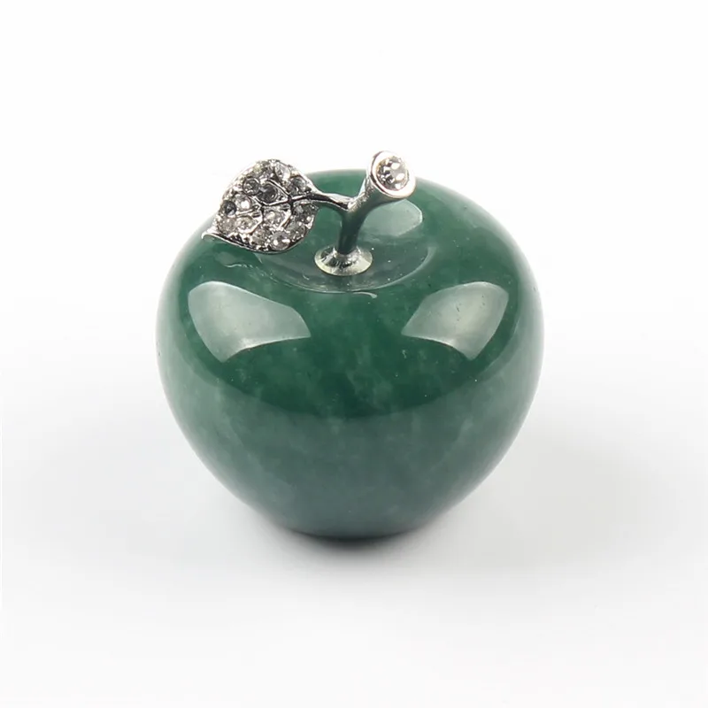 Green Aventurine 1,38 дюймов натуральный камень кристалл яблоко в камнях резной автомобиль домашний Декор ремесла сплав Циркон в листьев Рэйки, лечение чакры для подарка - Цвет: Green Aventurine