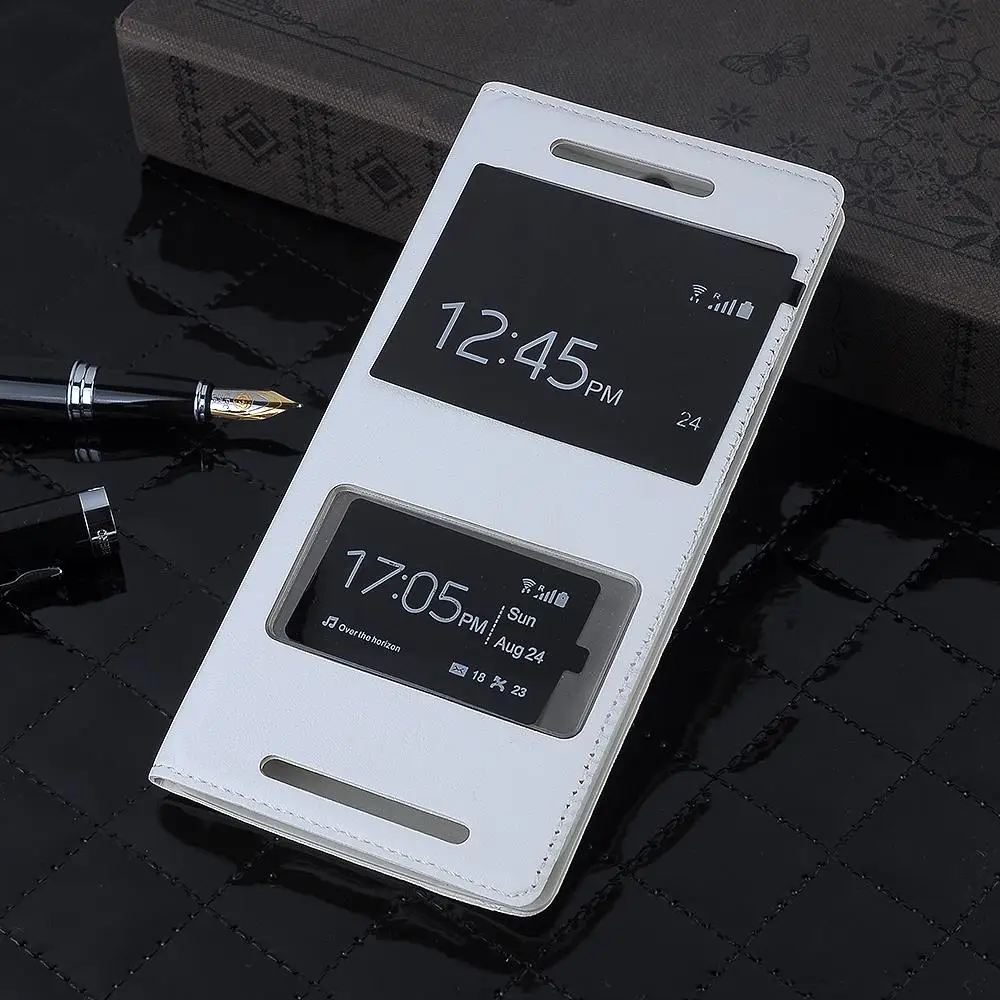 Новый роскошный флип чехол из искусственной кожи с двумя окнами для HTC One M8