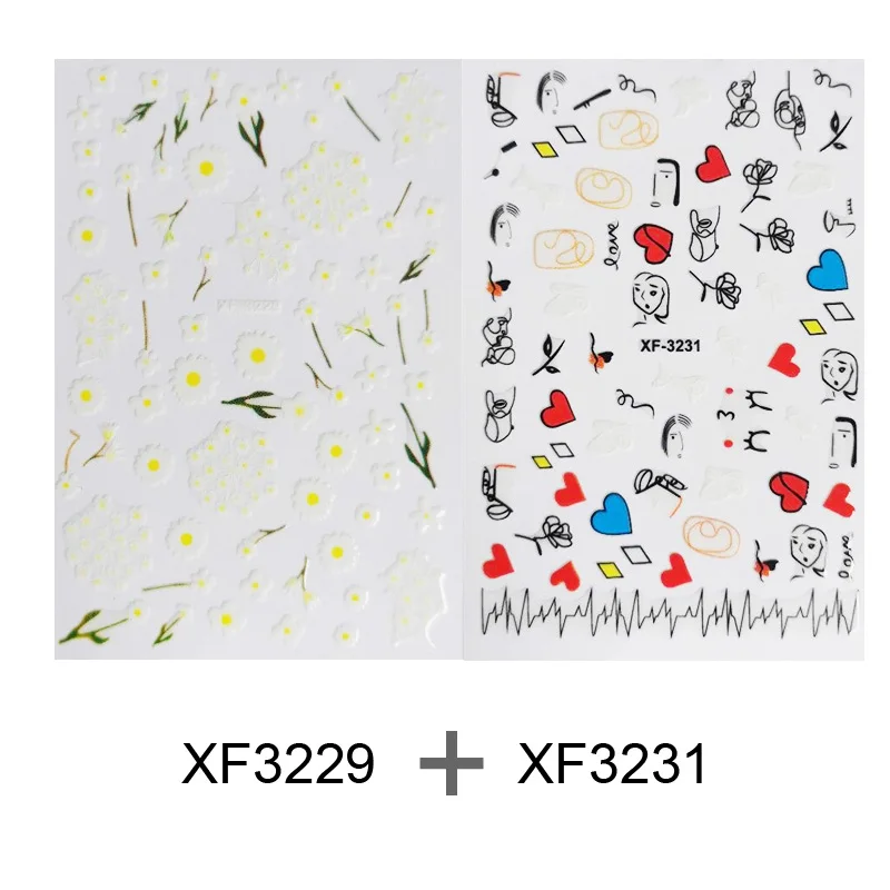 XF3229-XF3231 Addfavor, 2 шт, цветок, лист, милый стикер для ногтей, самоклеющиеся 3D наклейки для дизайна ногтей, наклейка, летнее украшение для ногтей для женщин, девочек, детей - Цвет: XF3229-XF3231