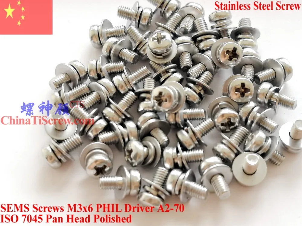 SEMS винты из нержавеющей стали M3x5 M3x6 головка 1 # Phillips драйвер полированный ROHS 100 шт |