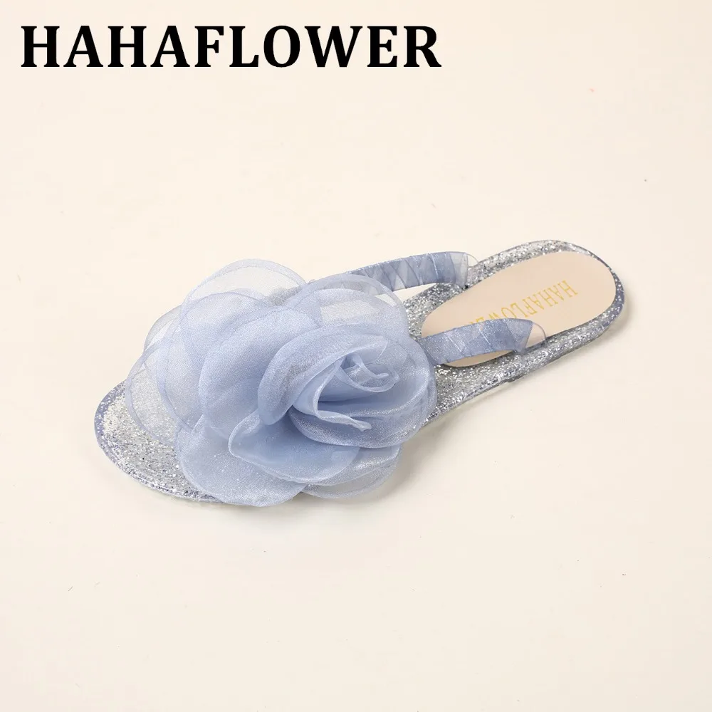 

HAHAFLOWER, сексуальная женская летняя обувь, шлепанцы на плоской подошве с большой розой, Пляжная женская обувь A16