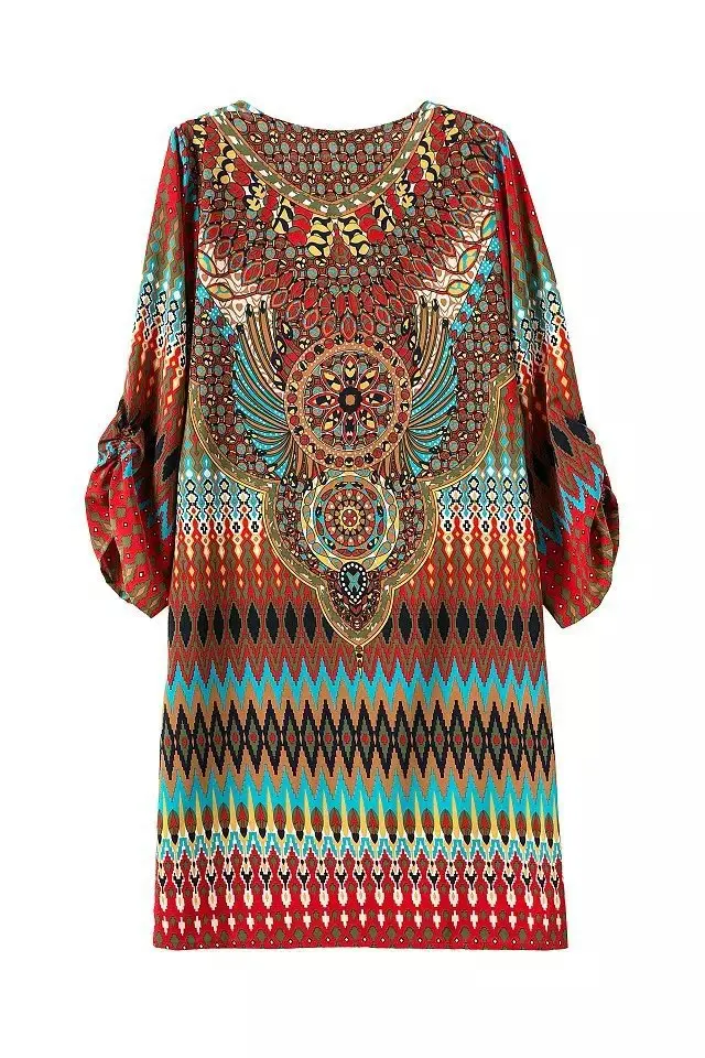 2015 Summer Style Women Casual Loose Hippie Bohemian Dress Retro Vintage Ethnic Floral Print Plus Size | Женская одежда