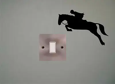 Man Riding Horse Jumping Vinyl Switch Sticker Funny Cartoon Animal Wall Stickers for Bedroom Living Room Home Decor | Дом и сад