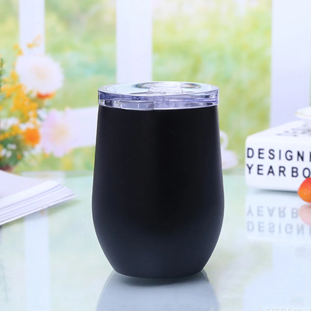 Черный 12 унций термос чашка кофе кружки нержавеющая сталь Stemless красное вино и коктейльные бокалы бар напиток пивная чашка - Цвет: Черный
