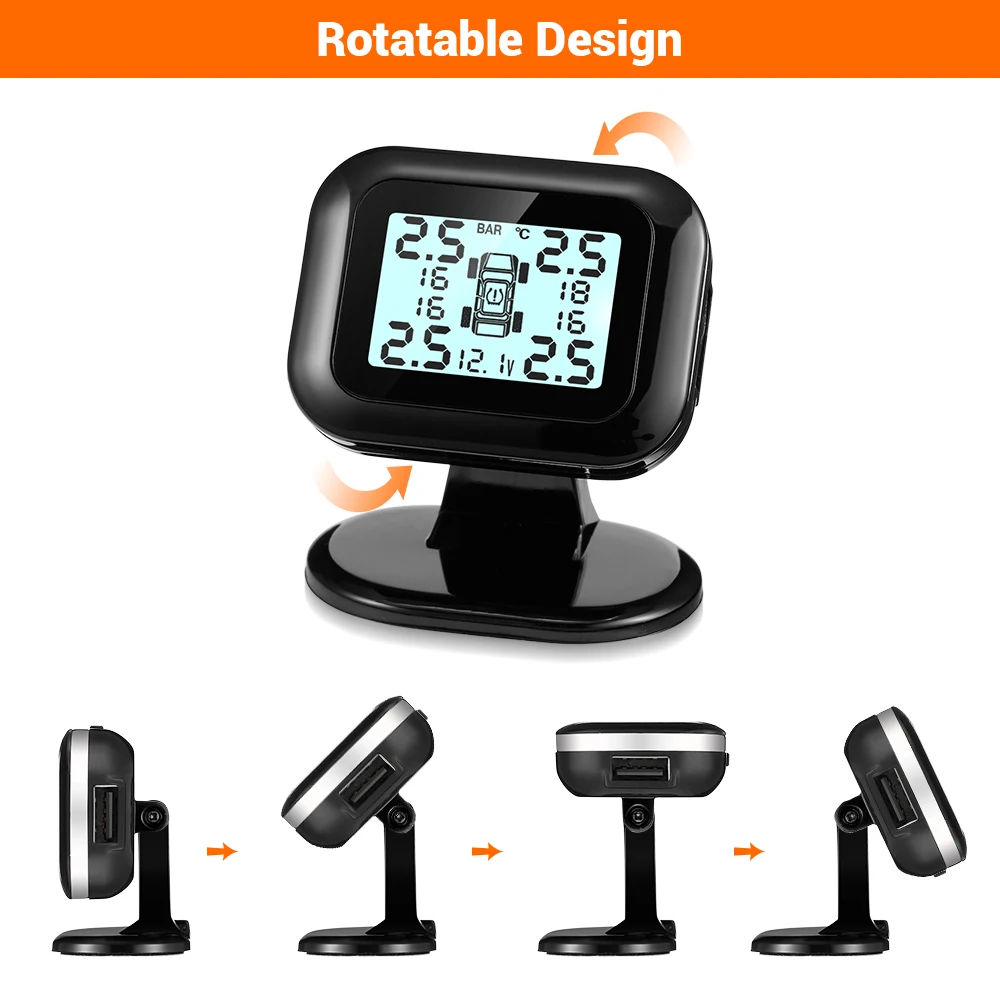 ZEEPIN C120 TPMS 4 внешний датчик IP67 HD ЖК экран в реальном времени регулируемый угол