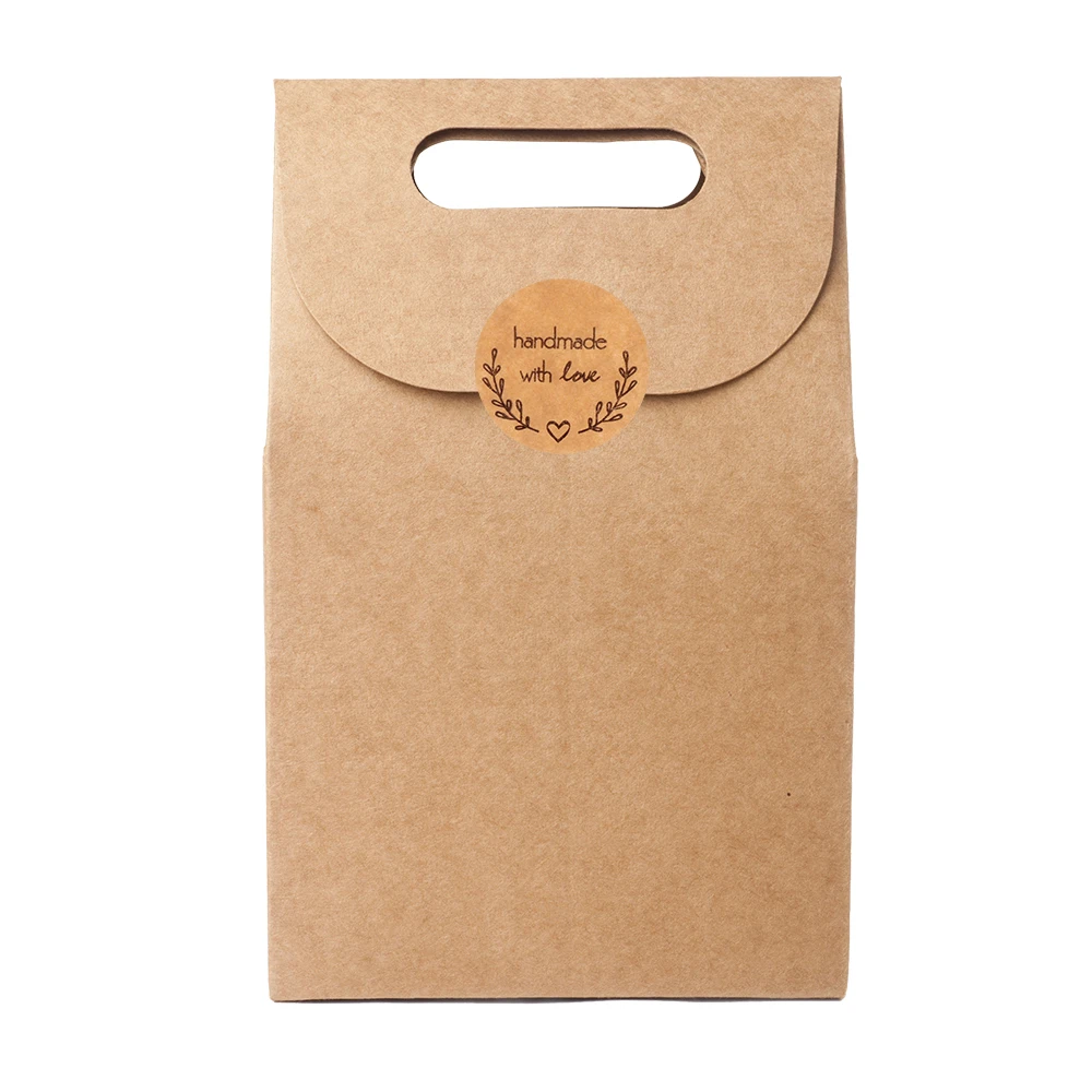 500PCS/Roll Cards Box Package Label Sealing Handmade with Love& Flower Kraft Paper Stickers Wedding Decor Party Supplies#3