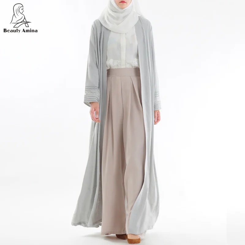 2018 Лен Исламская одежда мусульманских для женщин кардиган с поясом Макси размеры
