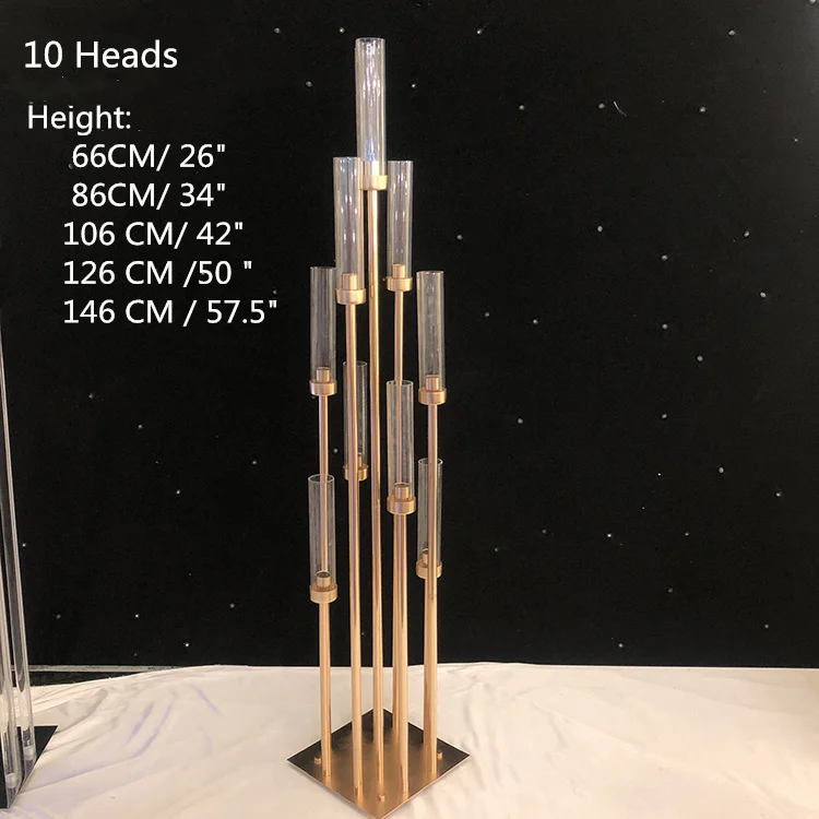 Gold 10 Heads 10 голов металлический подсвечник канделябры подсвечники подставки свадебный стол центральные цветочные вазы дорожные свинцовые вечерние украшения - Цвет: Gold 10 Heads