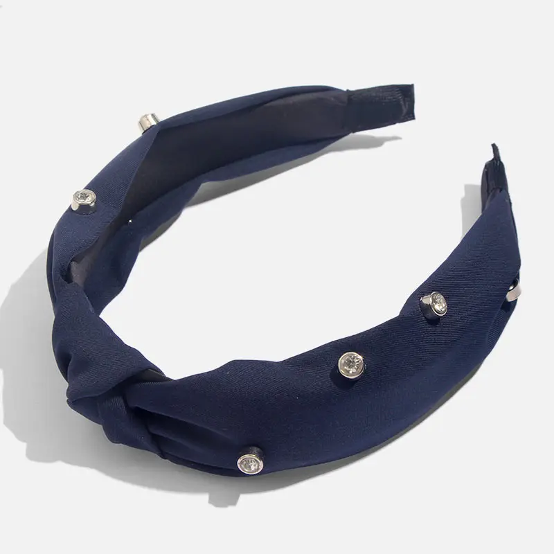 Bohemian Solid Color Soft Velvet Center Knot Wide Pearl Hairband Ladies multiple color Knotted Hairband Hair Accessories - Metal color: H0062NB