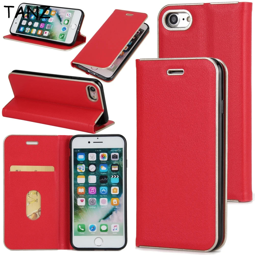 TANZ Card Stand Wallet Case For iPhone 7 8 6S 6 Plus 5S SE 5 Luxury Magnet Leather phone case Flip Cover Coque PC+PU+TPU |
