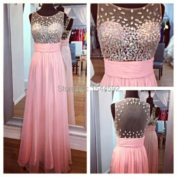 

Actual Pictures! 2015 Pink Charming Elegant Chiffon Beading Long Prom Dresses For Party New Arrival vestido de fiesta (SLP-020)