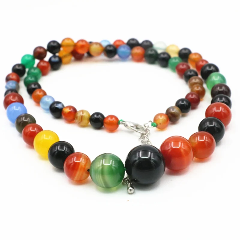Multicolor Round Natural Stone Chalcedony Beads Strand Necklace For Women Elegant Tower Chain Necklaces Choker Jewels 18inch A66 | Украшения