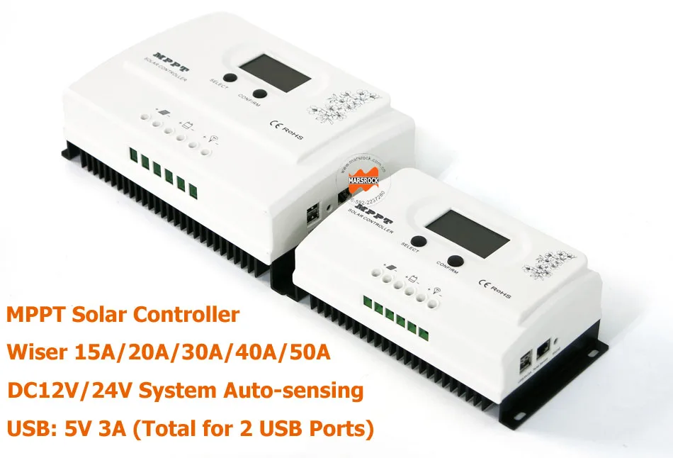 Wiser 40A MPPT контроллер солнечного заряда 12 В/24 В автоматическое определение Макс.