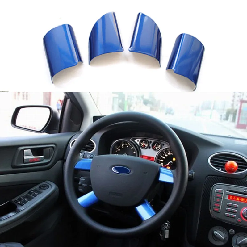 4pcs Blue 4 шт. декоративные наклейки на руль из нержавеющей стали для 2005-2011 Ford Focus 2 MK2 автомобильные аксессуары - Название цвета: 4pcs Blue
