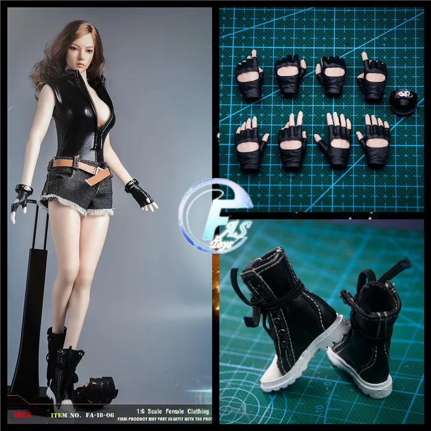 FASToys FA-18-06 женская одежда черная кожаная куртка джинсовые шорты набор для 12 дюймов
