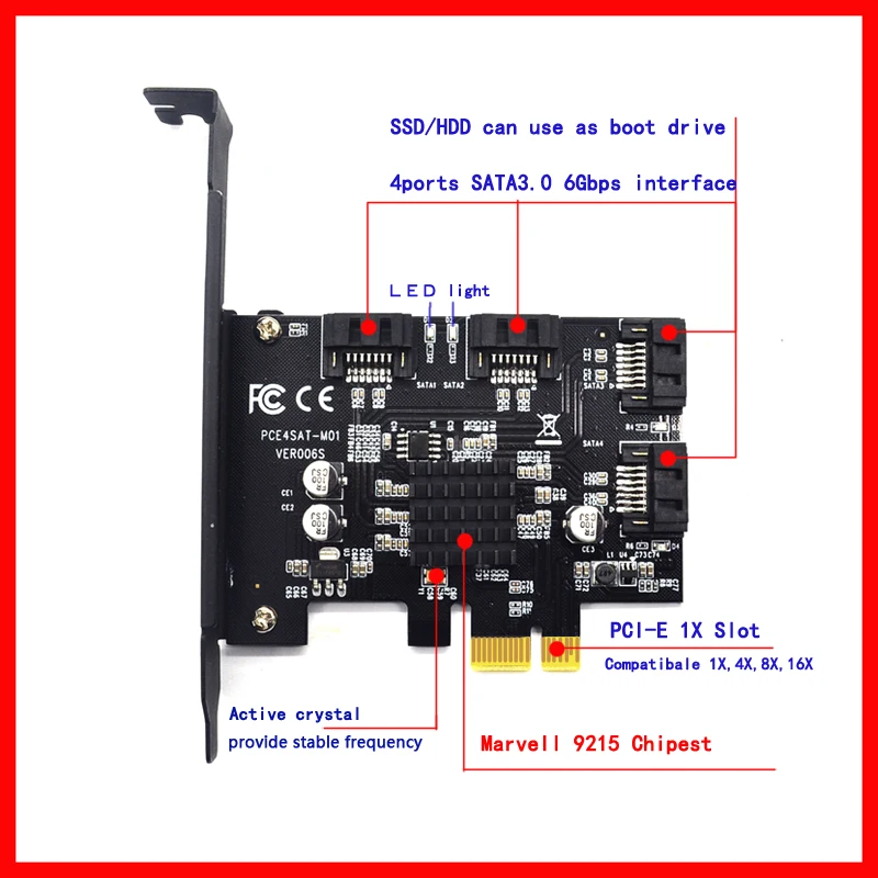 4 порта SATA 6G PCI Express контроллер карты PCI-e для SATA III 3,0 конвертер Поддержка низкопрофильный кронштейн SATA3 W/88SE9215 чип