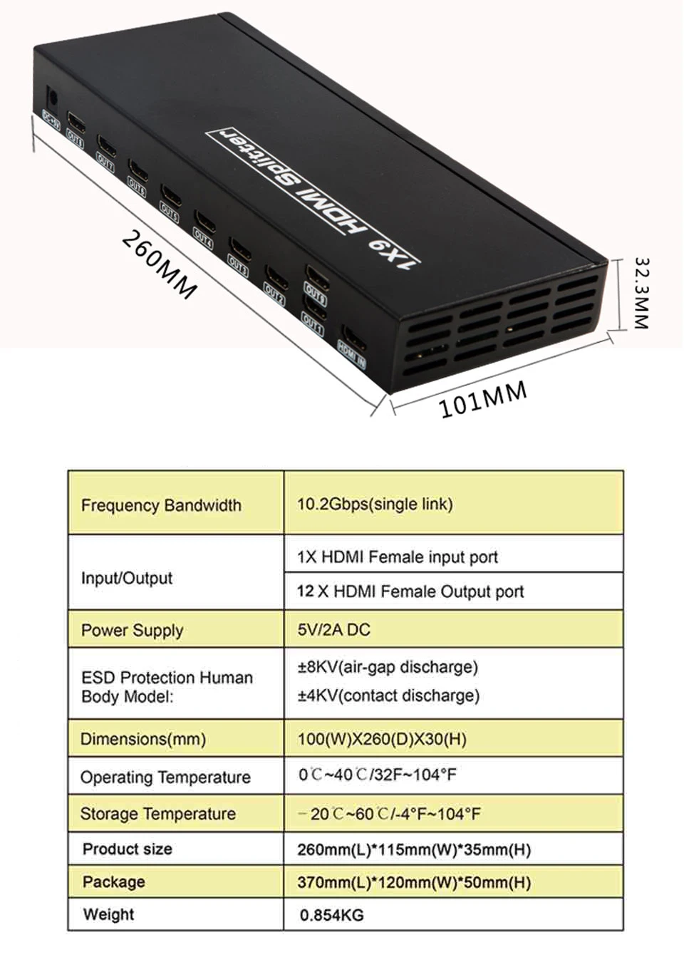 HDMI разветвитель распределитель 1X12 видео настенный контроллер 1 в 12 выход 4 k@ 30Hz EDID RS232 для ПК DVD lcd, Plug and Play