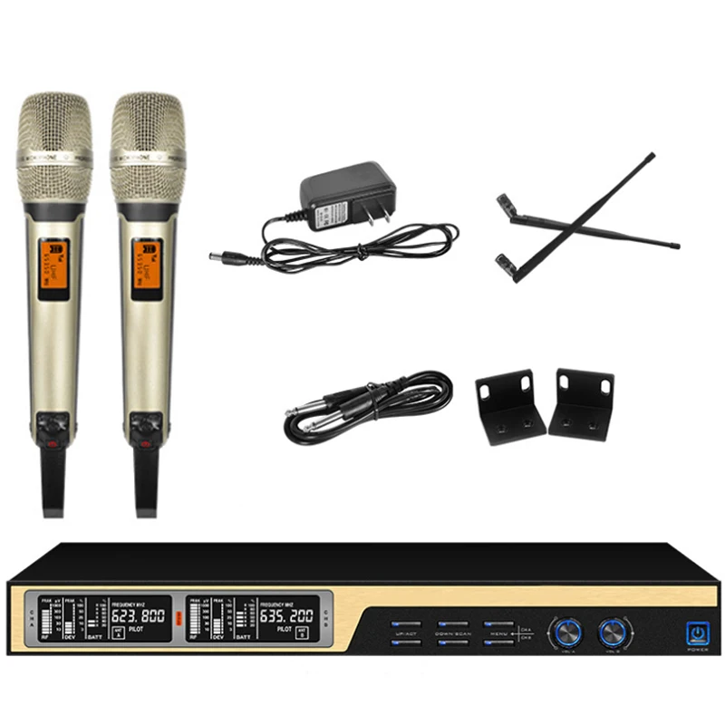 구매 SKM9000 UHF 무선 마이크 가라오케 시스템, 골든 컬러 듀얼 핸드헬드 프로페셔널 2019 신상 저렴한 SKM9000 UHF 무선 마이크 가라오케 시스템, 골든 컬러 듀얼 핸드헬드 프로페셔널 2019 신상