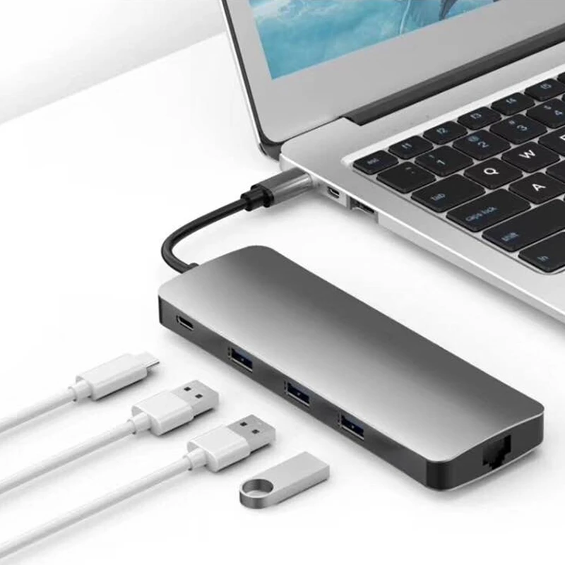 Type C в концентратор + Hdmi Vga Rj45 (зарядка данные) Sd/Tf одновременное считывание карт 3
