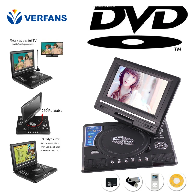 VERFANS DVD HD портативный EVD 7 8 дюймовый мини ТВ плеер игра Встроенная 500 Детская