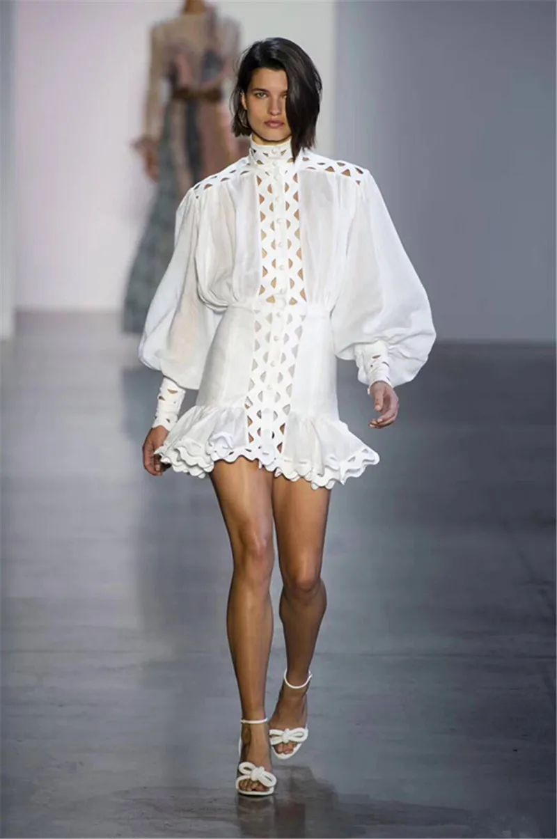 

white hollow out turtleneck long sleeve dress 2019 New Women Vestidos Celebrity evening party bodycon bandage dresses