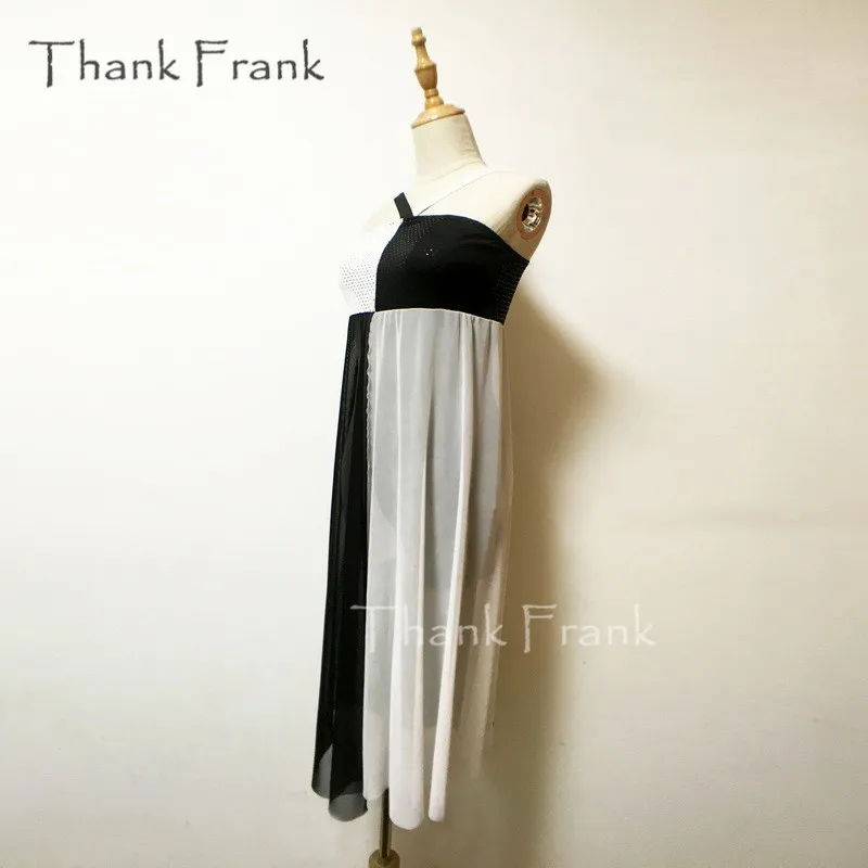 Thank Frank Сетчатое длинное лирическое платье черный и белый элегантный современный танцевальный костюм C357