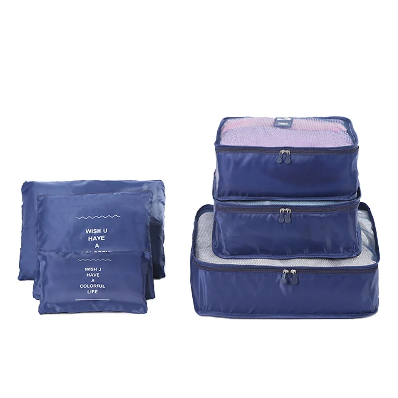 Navy Blue 6 шт./компл. нейлон Упаковка Куб большой Ёмкость двойная молния Водонепроницаемый сумка Чемодан одежда аккуратные Сортировка Портативный Органайзер - Цвет: Navy Blue