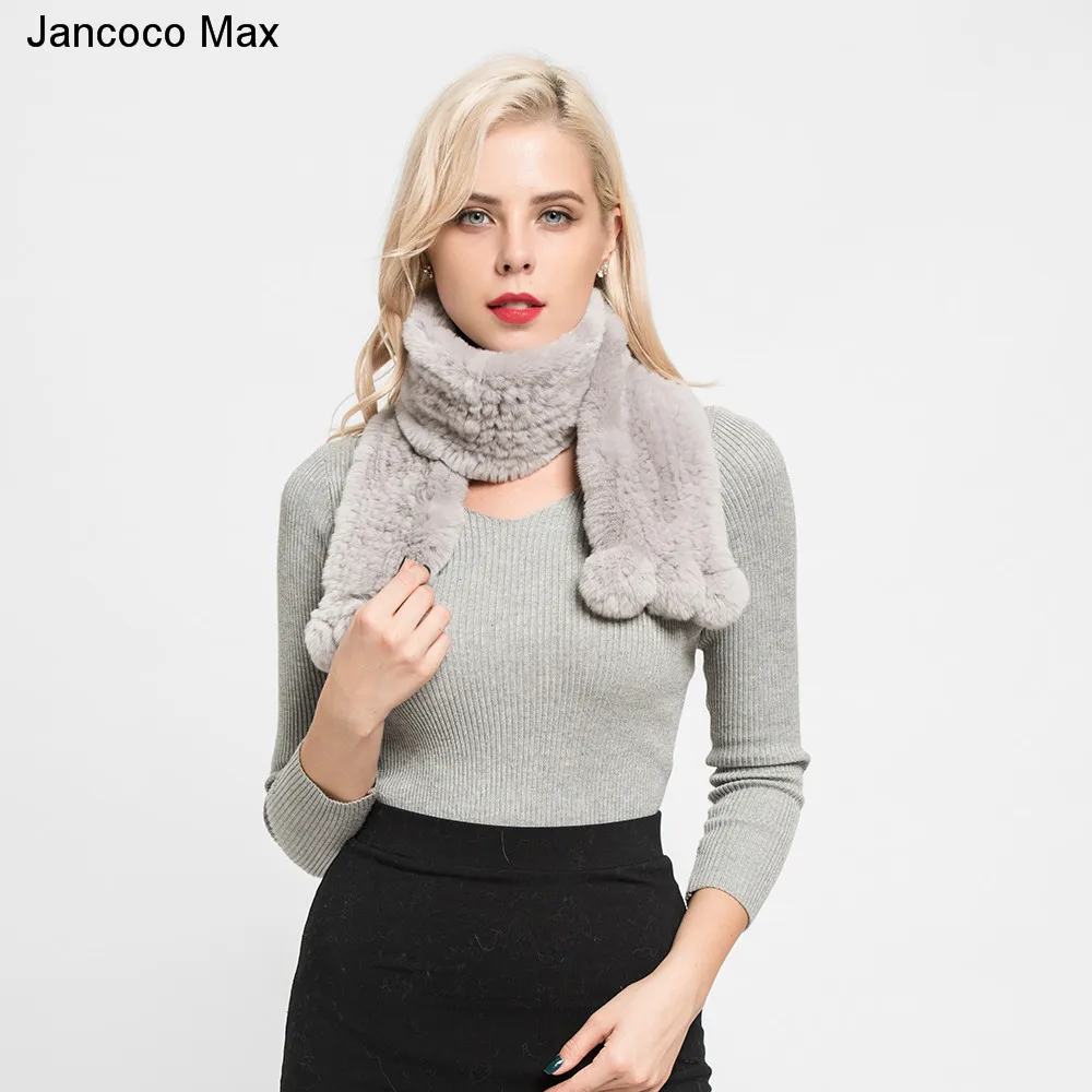 Jancoco Max женский толстый вязаный шарф с натуральным кроликом Рекс высокого качества мягкие платки на весну и зиму, сохраняющие тепло лучшие подарки S7125