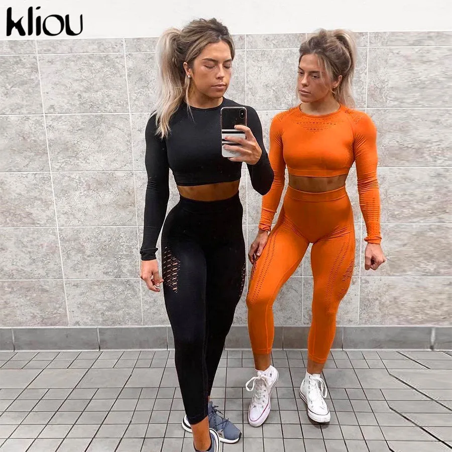 Kliou Новые женские модные длинные облегающие эластичные однотонные леггинсы спортивные штаны с прозрачными вставками