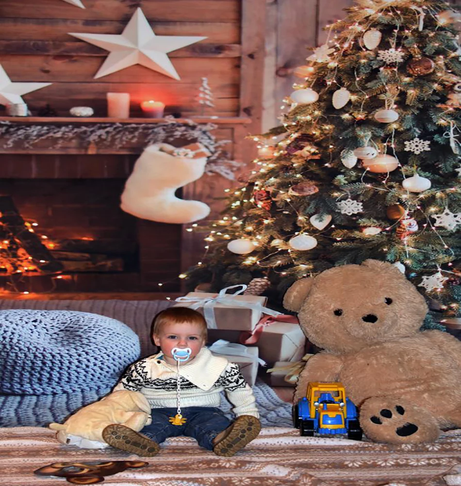 Allenjoy Christmas backdrop Fireplace stars gift tree light shiny warm professional background | Электроника